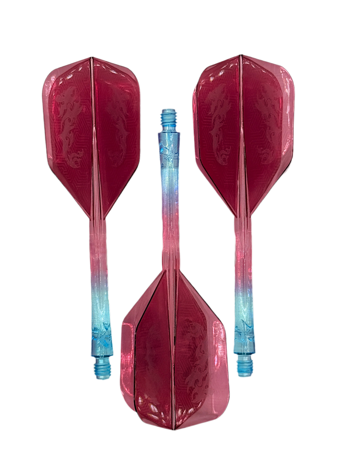 Caliburn Medium NO6 SUP integrated dart flights and stems. Blue and Purple dragon