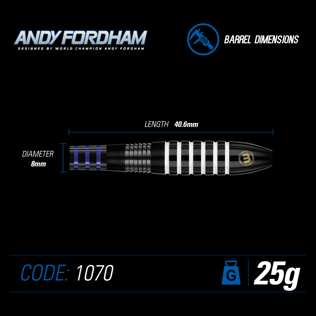 Winmau Andy Fordham 25g steel tip dart set