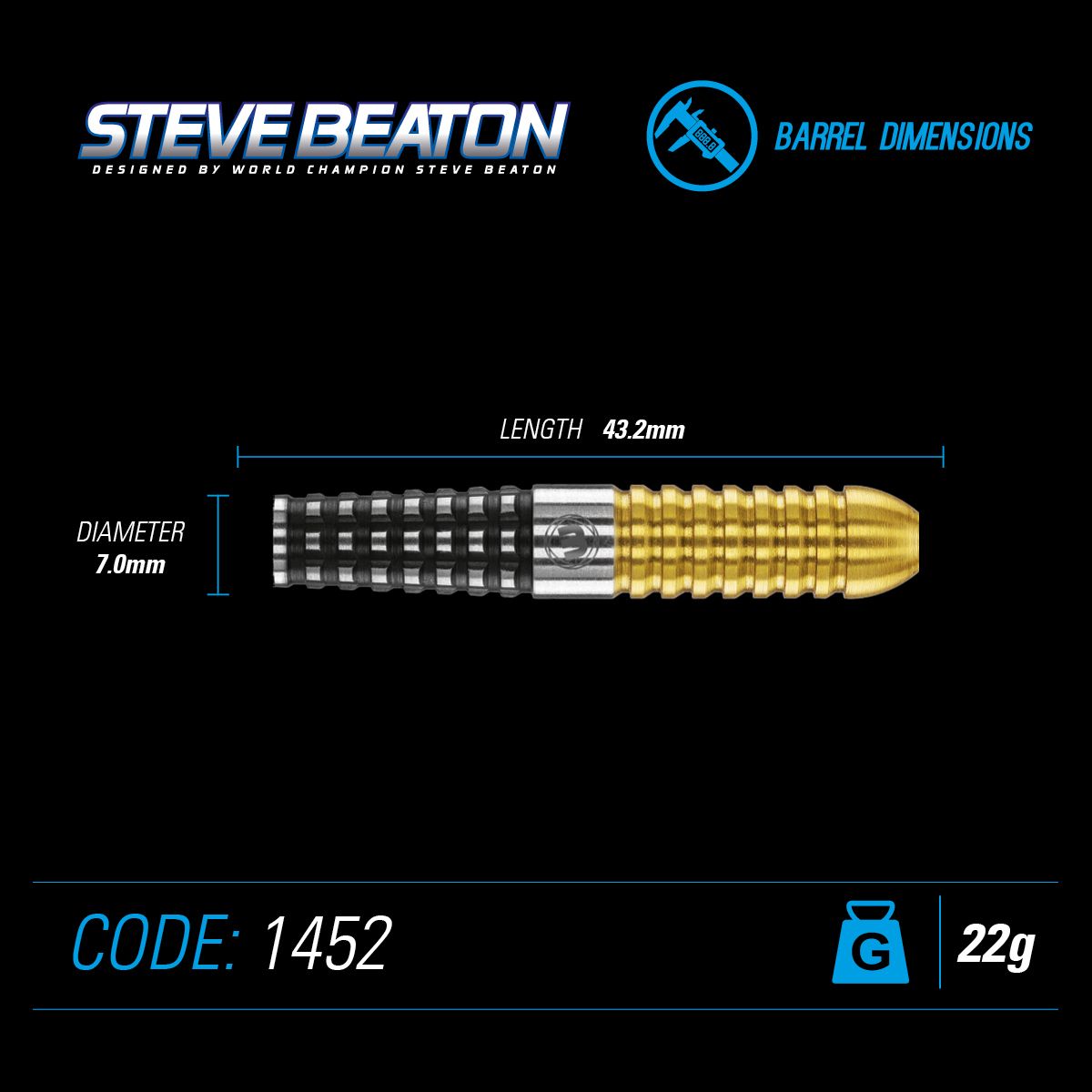 Winmau Steve Beaton 22g special edition steel tip dart set