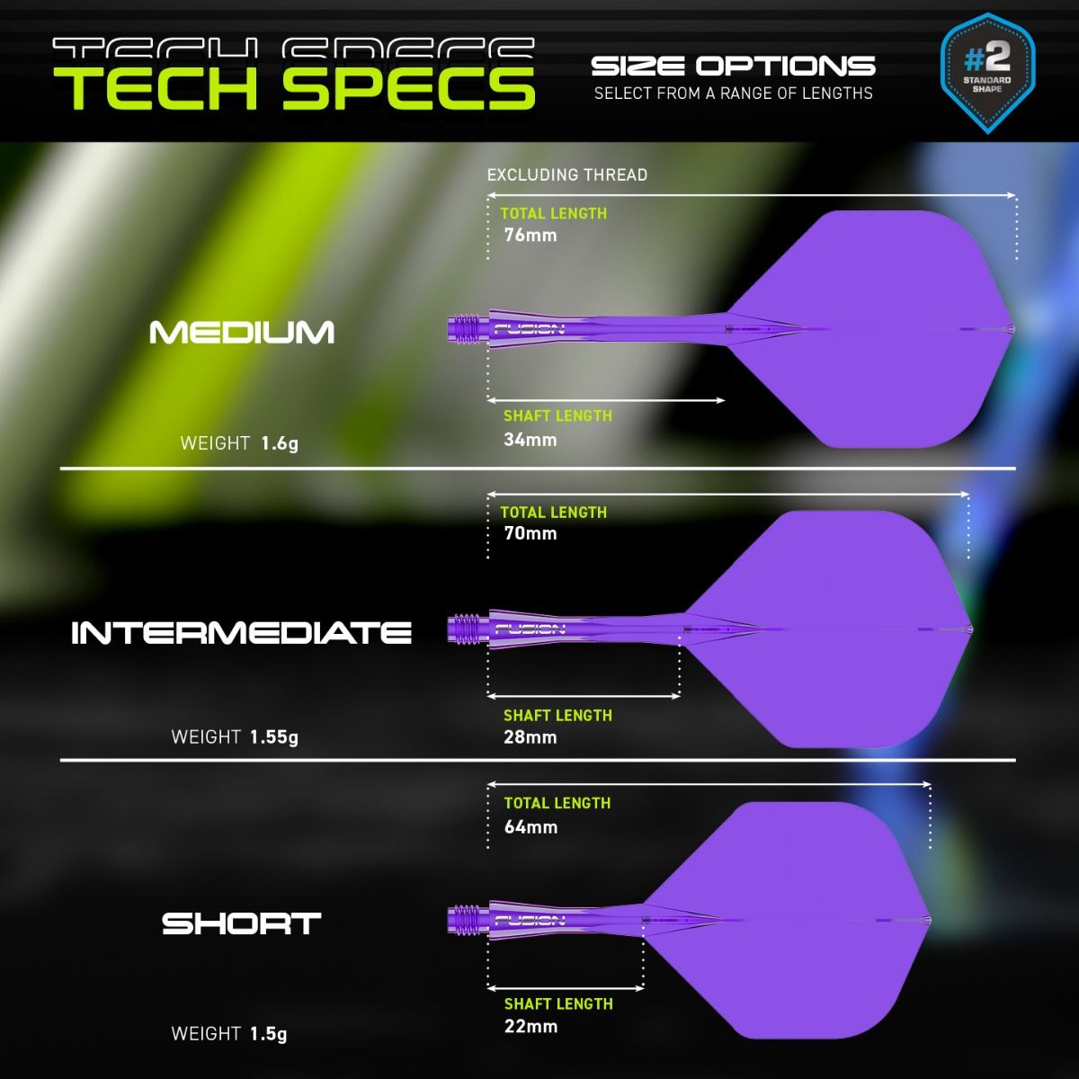 Winmau Fusion purple short no2 integrated dart flights and stems