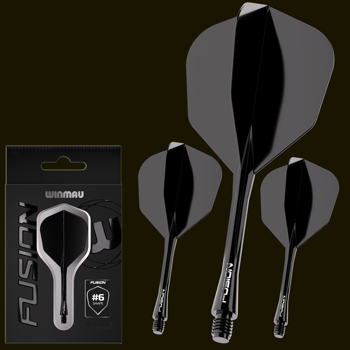 Winmau Fusion NO6 black short integrated dart flights and stems 22mm