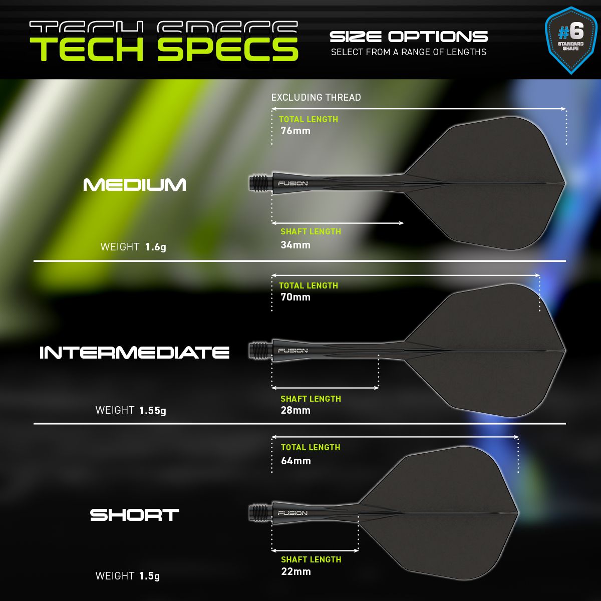 Winmau Fusion NO6 black short integrated dart flights and stems 22mm