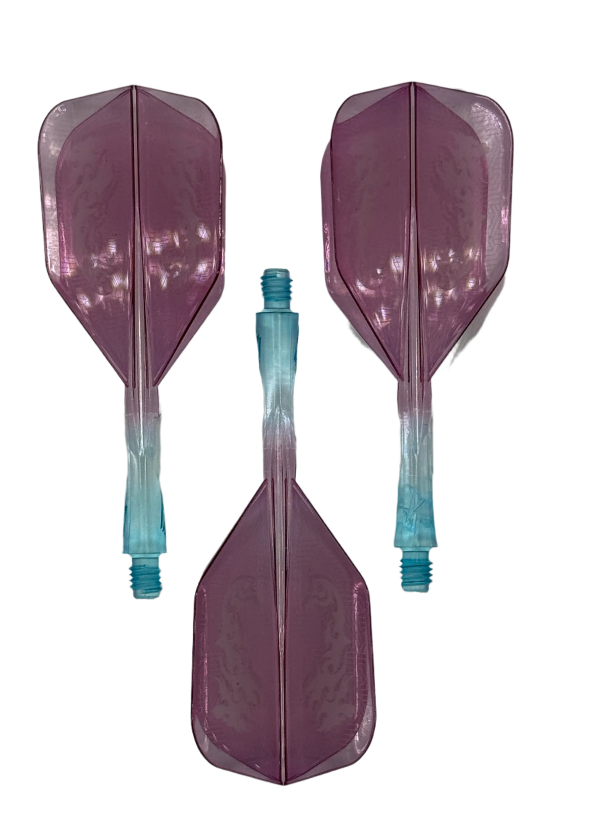 Caliburn Short NO6 SUP integrated dart flights and stems. Purple & Blue Dragon