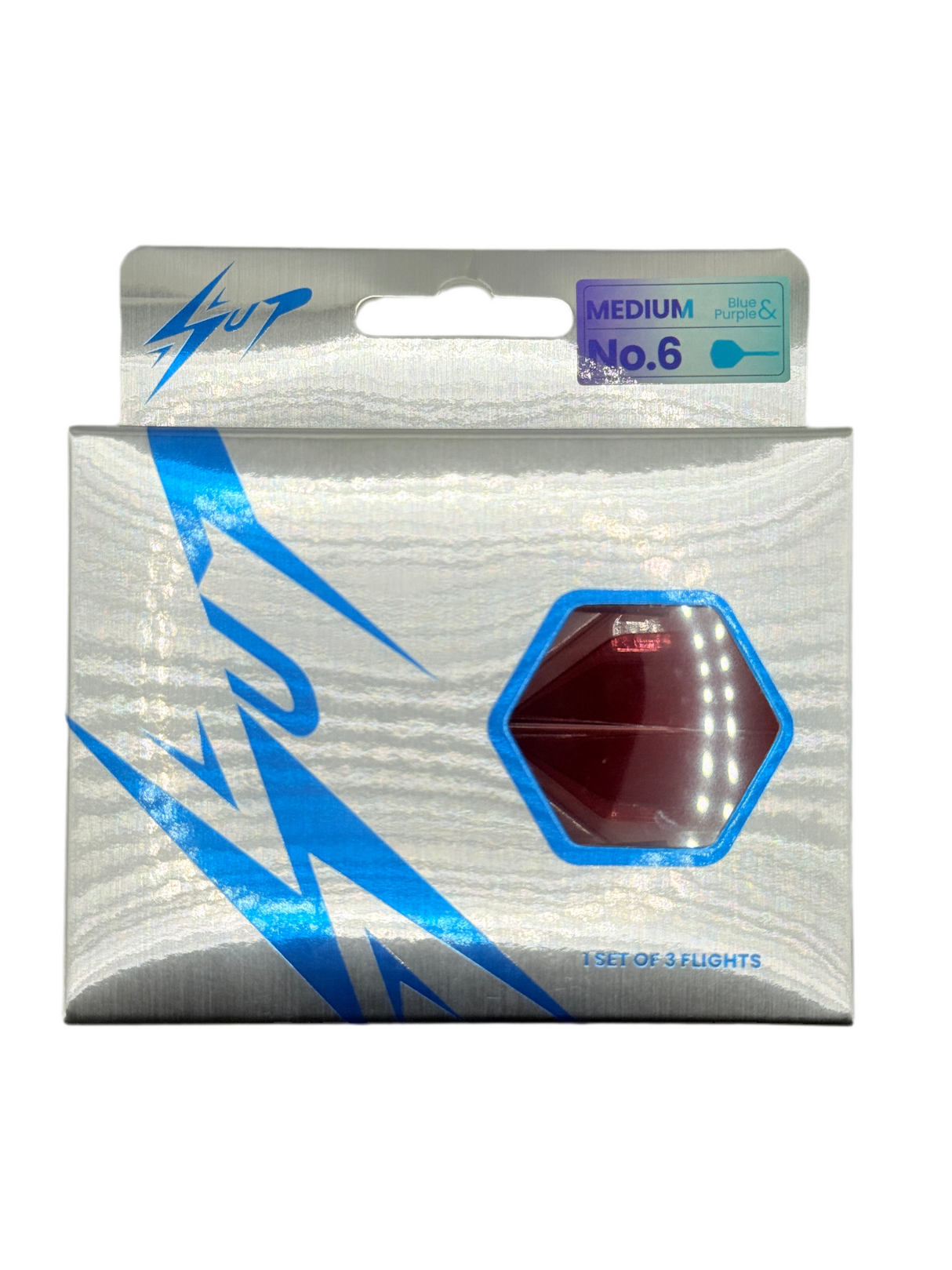 Caliburn Medium NO6 SUP integrated dart flights and stems. Blue and Purple dragon