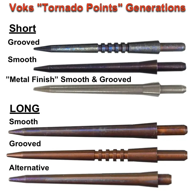 Voks long smooth metal finish alternative tornado 35mm replacement dart points