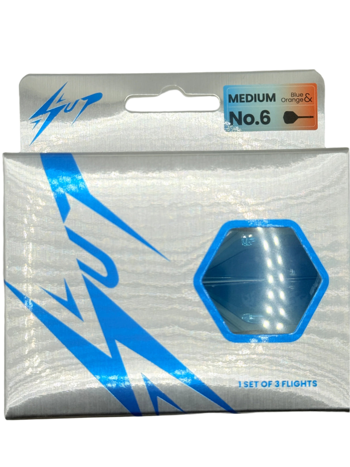 Caliburn Medium NO6 SUP integrated dart flights and stems Orange & Blue Dragon