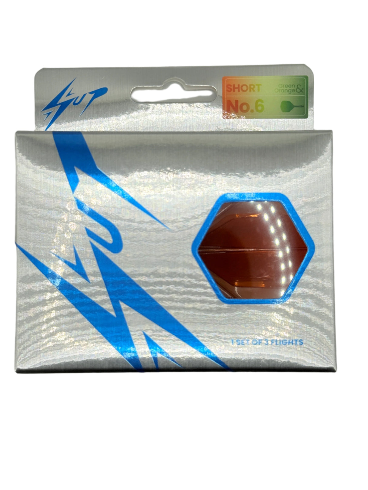 Caliburn Short NO6 SUP integrated dart flights and stems. Orange & Green Dragon