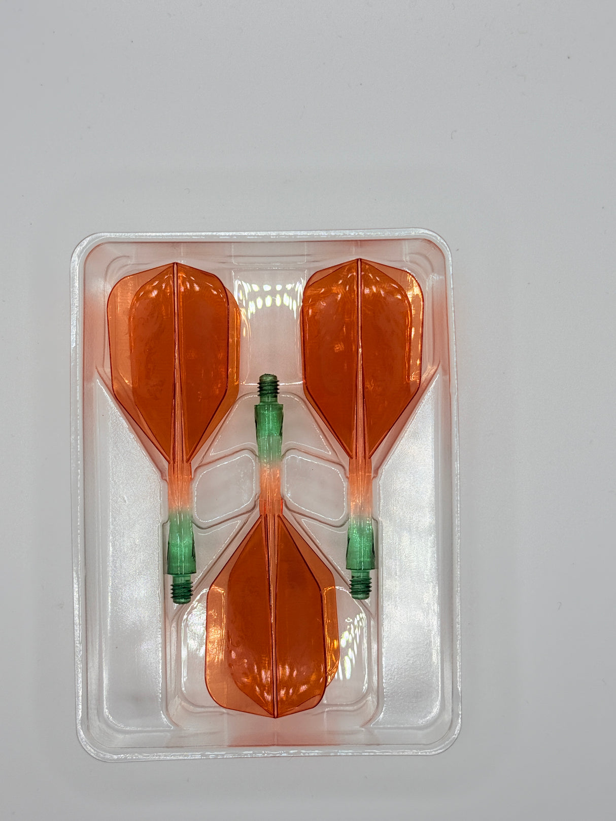 Caliburn Short NO6 SUP integrated dart flights and stems. Orange & Green Dragon