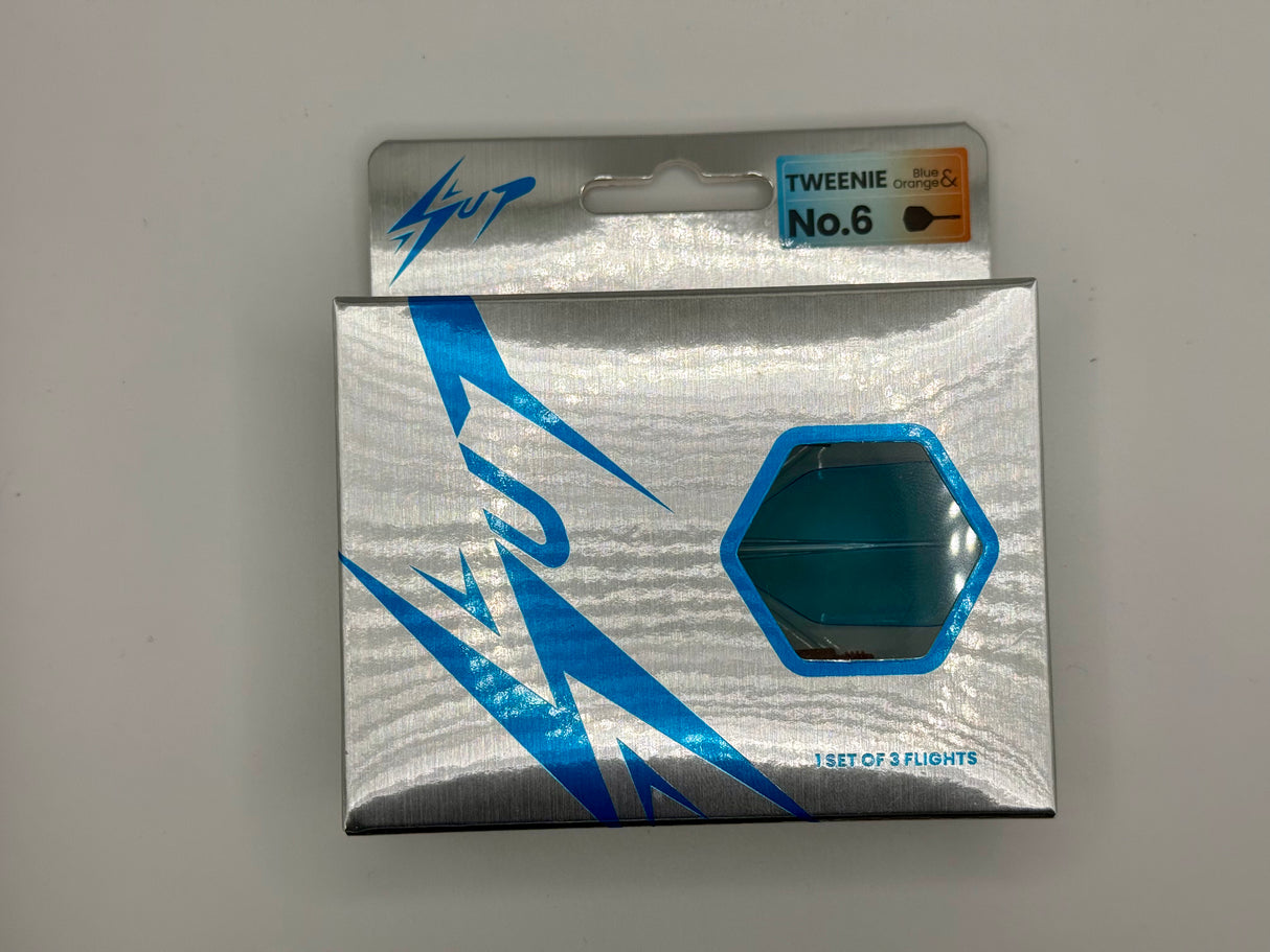 Caliburn Tweenie/Intermdiate NO6 SUP integrated dart flights and stems. Orange & Blue