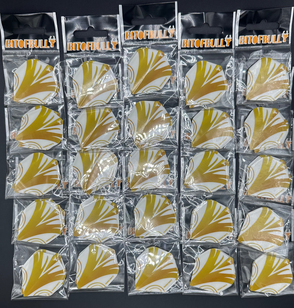 Taurus darts white and gold standard shape dart flights