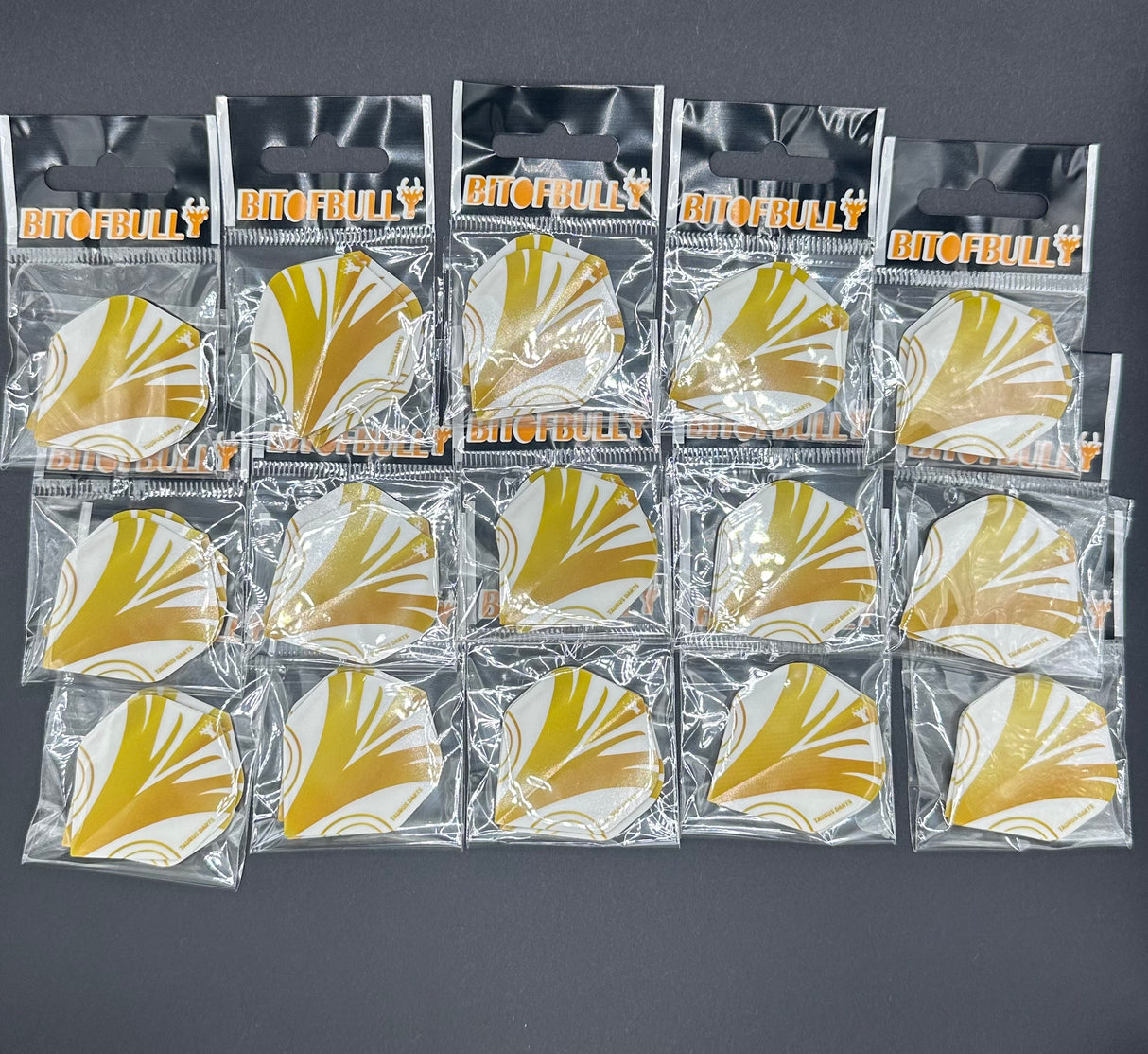 Taurus darts white and gold standard shape dart flights