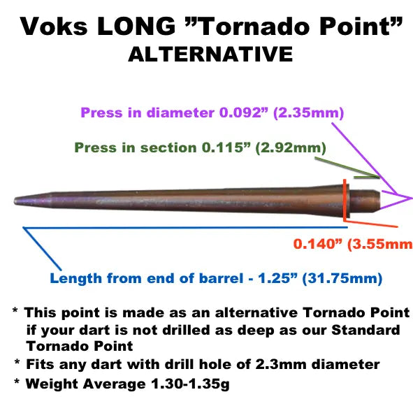 Voks long smooth metal finish alternative tornado 35mm replacement dart points
