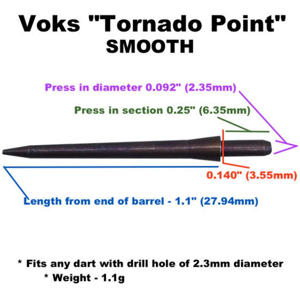Voks metal smooth tornado 34mm replacement dart points