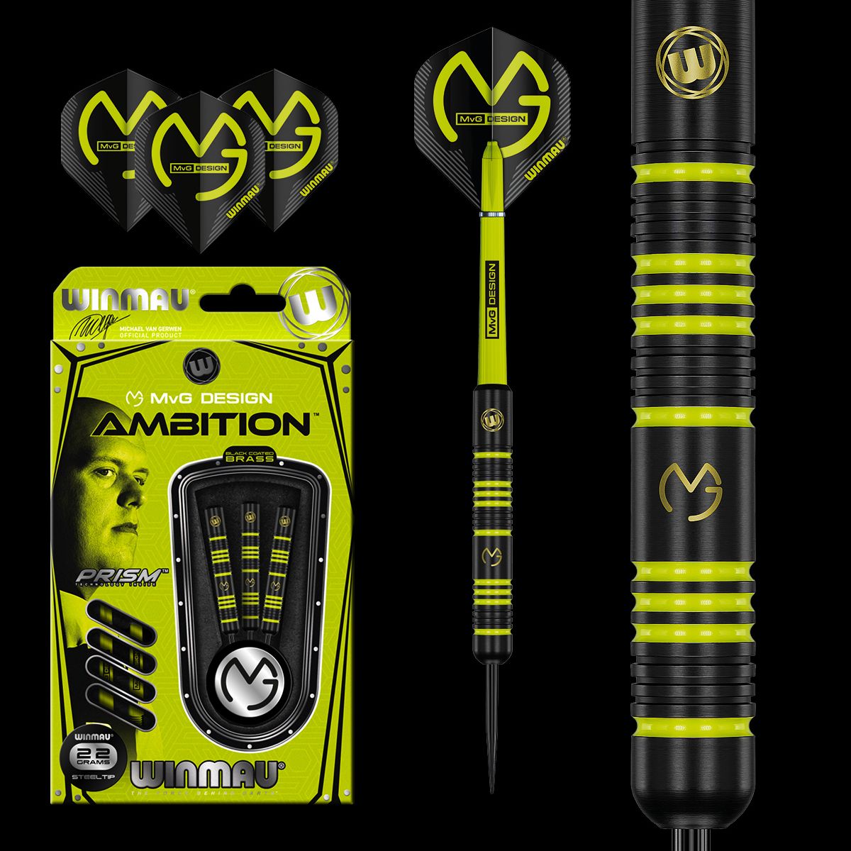 Winmau MVG Ambition 22g steel tip brass dart set