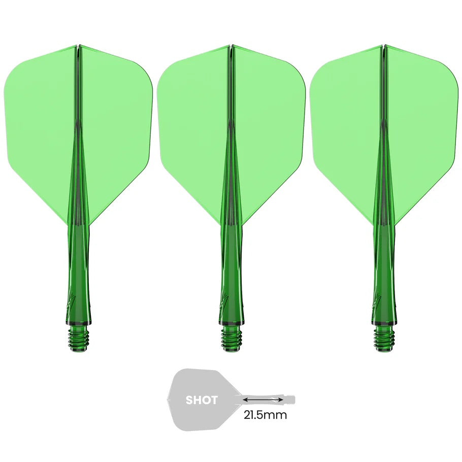 Caliburn Short NO6 SUP integrated dart flights and stems. Green