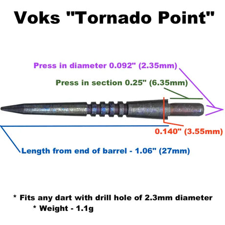 Voks short metal finish grooved tornado replacement dart points