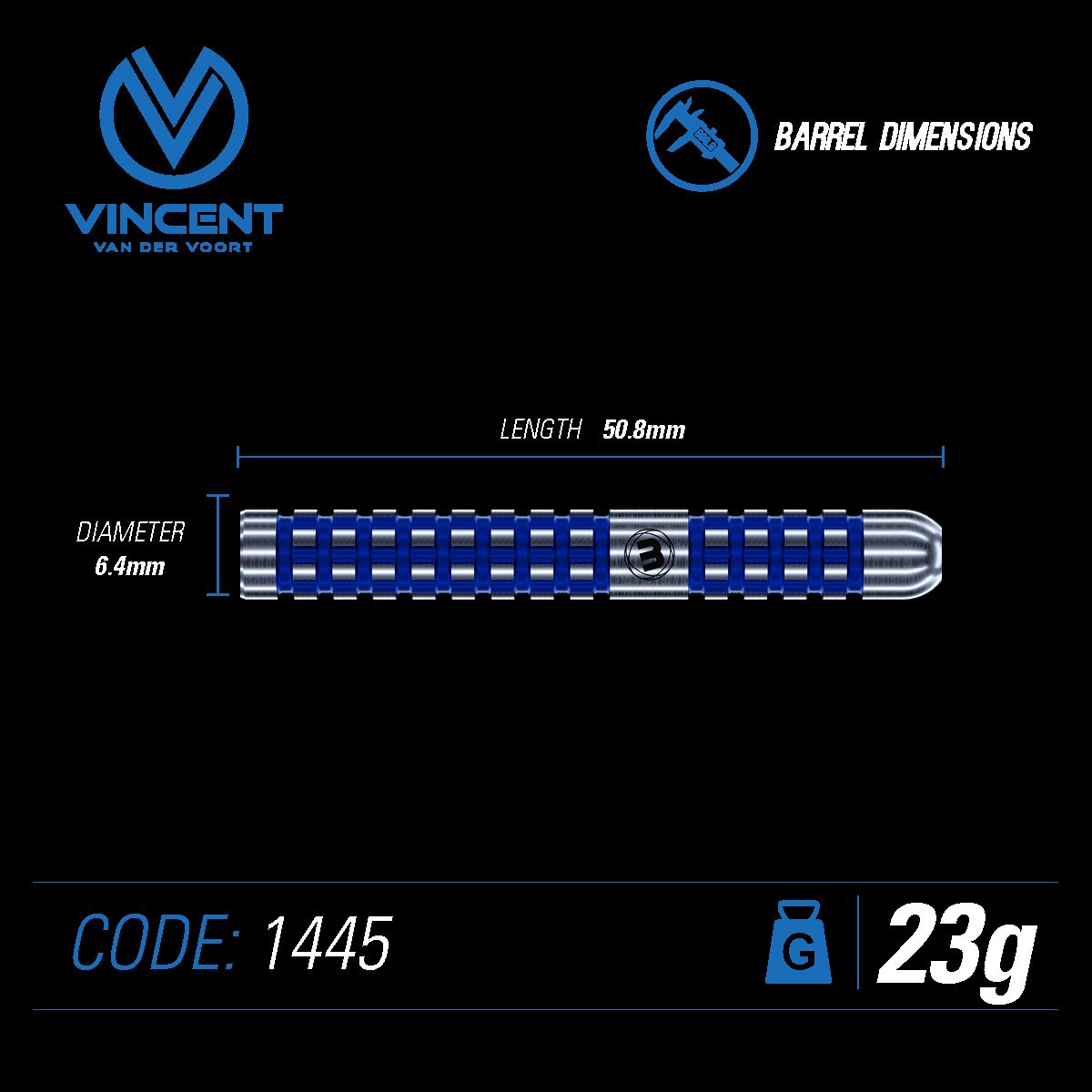 Winmau Vincent van Der Voort steel tip dart set 23g/25g