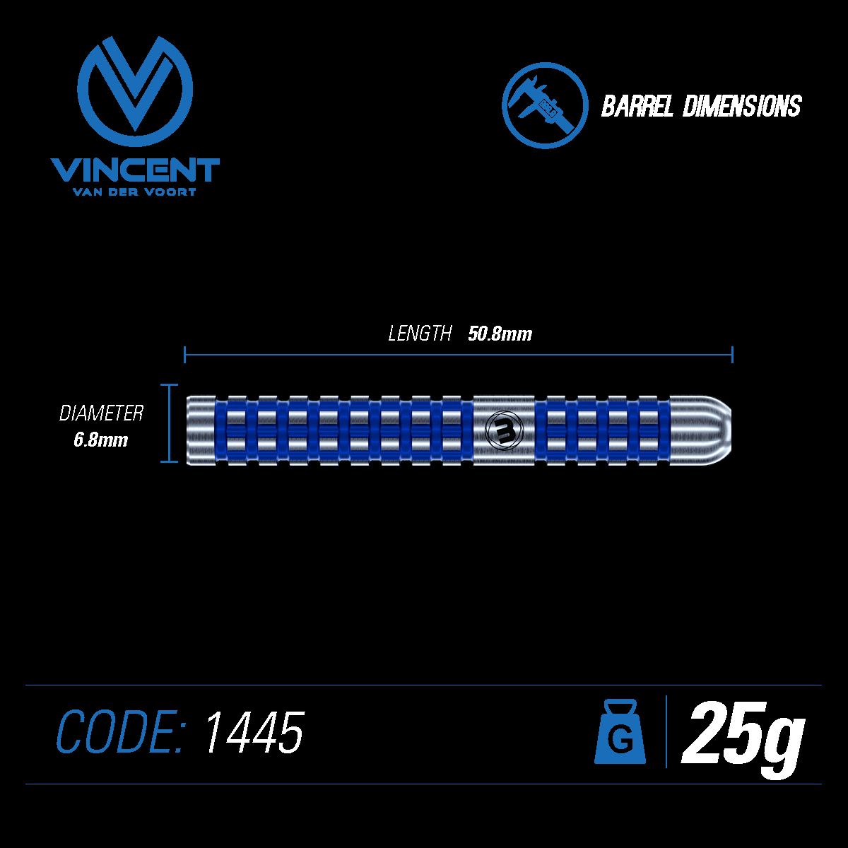 Winmau Vincent van Der Voort steel tip dart set 23g/25g
