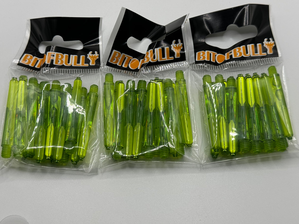 Green short 35mm polycarbonate bubble dart stems/shafts/canes