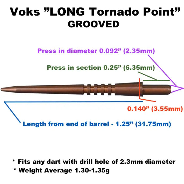 Voks long metal finish grooved tornado replacement dart points