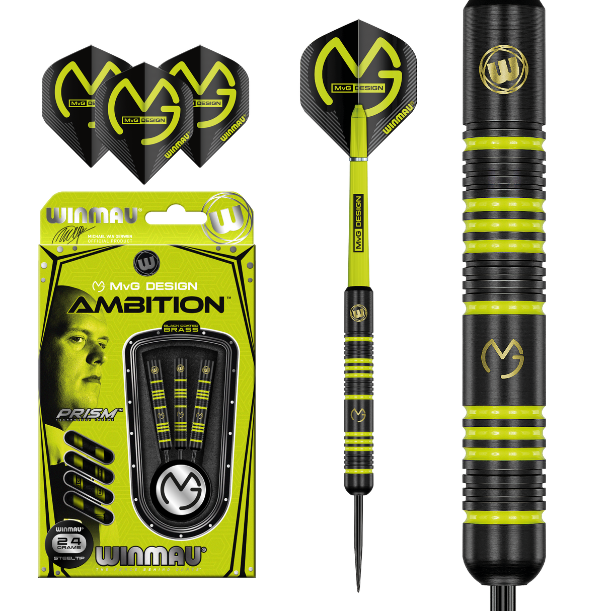 Winmau MVG Ambition 24g steel tip brass dart set