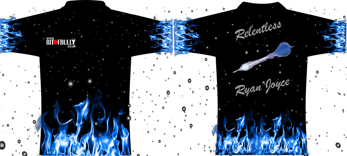 BitofBullydarts Womens half custom dart shirt design blue flame