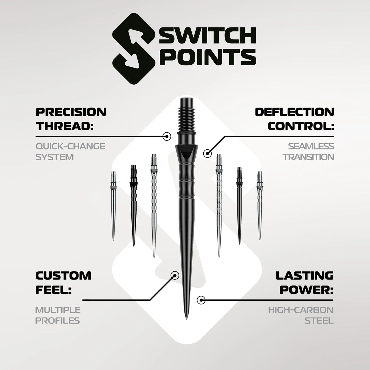 Winmau Switch Dart Points Grooved Silver