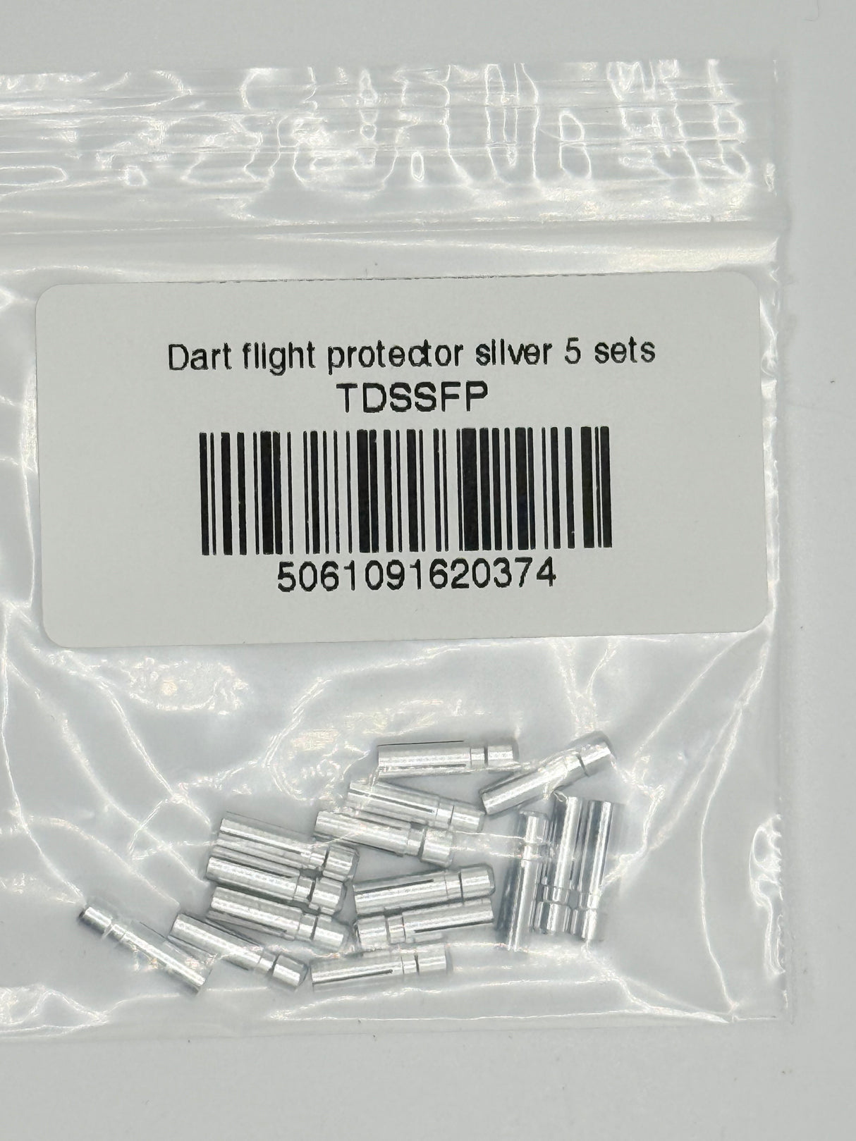 A pack of 15 silver dart flight protectors