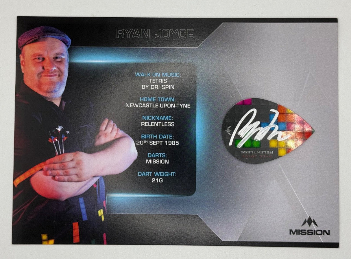 Ryan 'Relentless' Joyce signed darts flights.