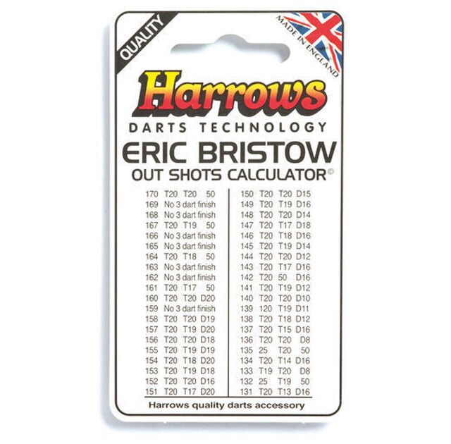 Harrows Eric Bristow pocket sized darts checkout/outshot calculator